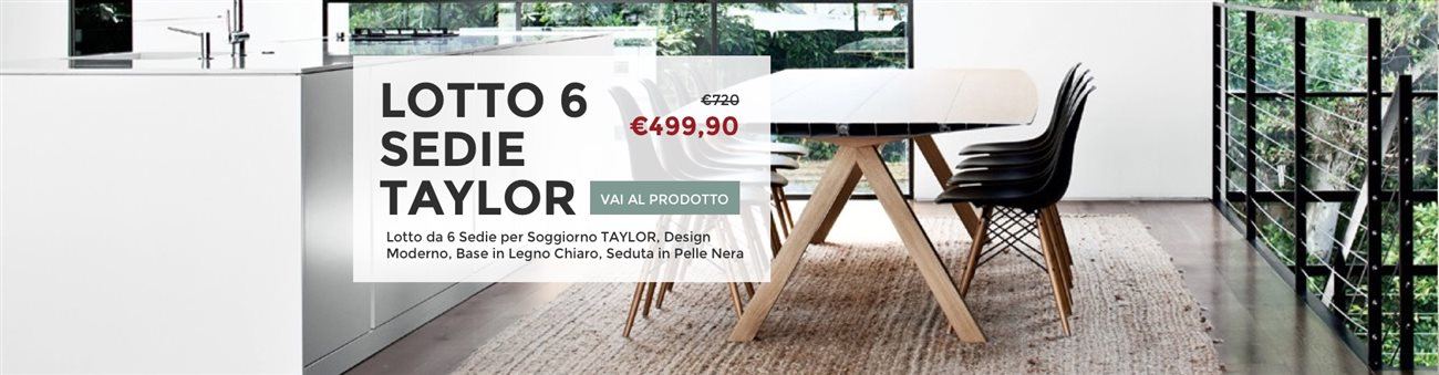 Lotto da 6 sedie Taylor: design esclusivo, in color nero, base in legno chiaro e sedile in pelle